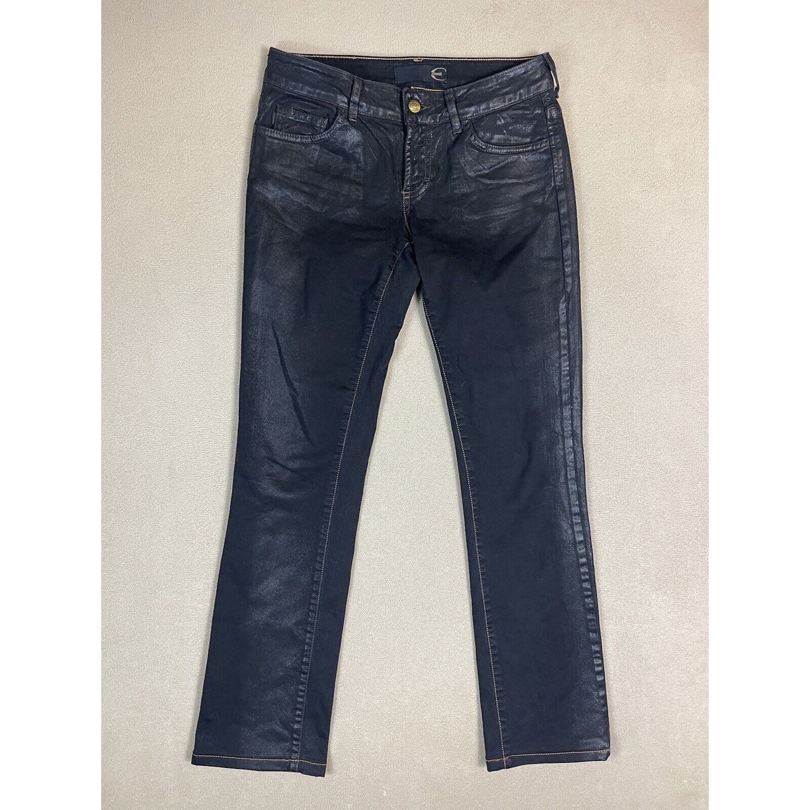Just Cavalli Jeans Womens 28 Black Waxed Ittierre Straight Slim Denim Adult